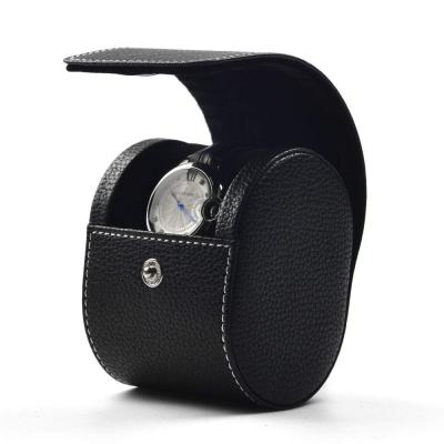 China Innovative Leather Watch Roll Travel Shape Limited Edition Watch Storage Protective Watch Packaging Box with Suede Lining for Organizer Classic Black for sale