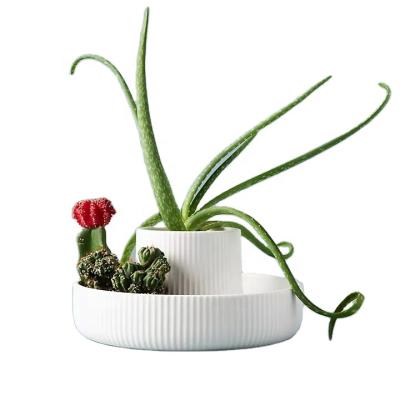 China Round Pot 2 Tier Ceramic Texture Vertical White Color Decor Pots 2 Compartments Yisheng Fountain Planter Ceramic Planter For Storage for sale