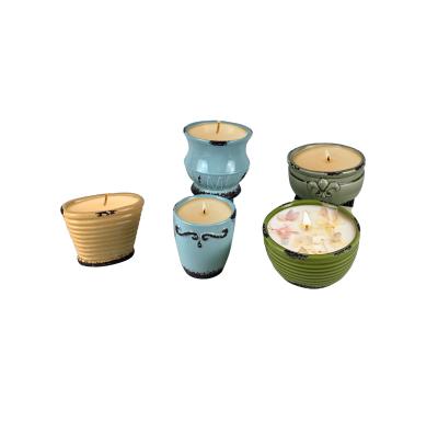 China Custom Ceramic Jar Heirloom Candle Holder Wax Stoneware Candle Jars Ceramic Bowls Bowls Filled Ceramic Vessel Candle Wax Scented for Home Fragrance Decor for sale