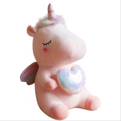 China High quality super soft pink toy plush toy cute kawaii unicorn gift stuffed toy with small wings and love heart for girl gift for sale