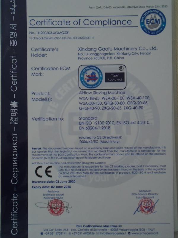 CE - Xinxiang Gaofu Machinery Co., Ltd.