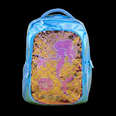 China PU KIDS BACKPACK SCHOOL BAG MERMAID BLUE SEQUIN FRONT PANEL for sale