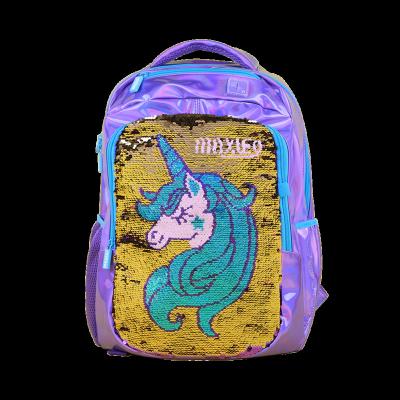 China PU KIDS PURPLE BACKPACK SCHOOL BAG UNICORN SEQUIN FRONT PANEL for sale