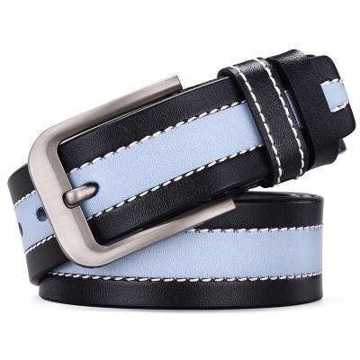 China Split Leather Belt For Men Fashion Two Tone Stitching Retro Genuine Leather Men's Jeans Belts With Crotch Buckle for sale