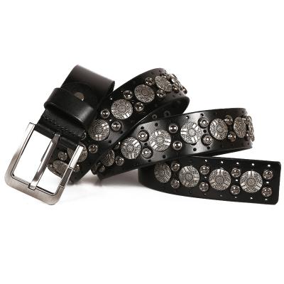 China Mens Western Full Grain Leather Belt Cowboy Concho Elts Mens Full Grain Rivets Studded Belt for sale