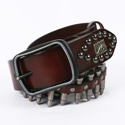 China Full Grain Mens Full Grain Mens Leather Elts Western Punk Cowboy Belt Bullet Belt for sale