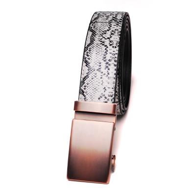 China PU Leather Snake Brush Men's Automatic Copper Red Buckle White Black PU Leather Belt for sale