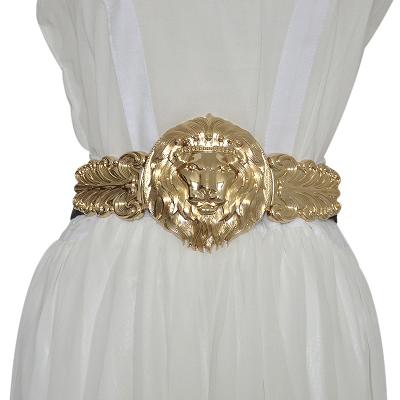 China Wide Belt For Women's Luxury Gold Lion Head Waist Belts Fashion Women's Metal Wide Belt For Dress for sale