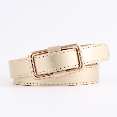 China Flat Women's Leisure Leather Belt Button Leisure Wide Split Belt for sale