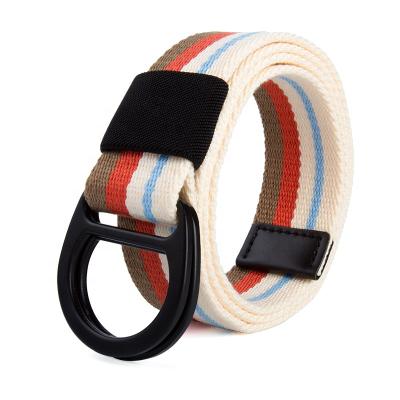 China Jean Belt New Fashionable Leisure Design Double D Clip Striped Polyester Fabric Teenager Canvas Men Women Belts for sale