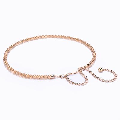 China PU Leisure Belt Decoration Metal Golden Obi Chain Belt Pearl Cinch Waist Belt for sale