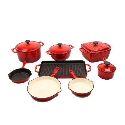 China Sustainable Premium Cast Iron Enamel Cookware Set Cast Iron Die Set Pan Set For Kitchen for sale