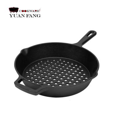 China Sustainable BBQ Grill Pan Cast Iron Skillet with holes for drying out for sale