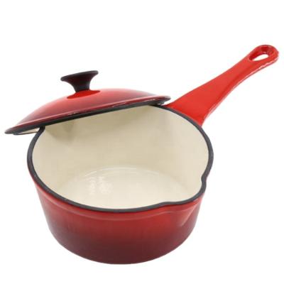 China Sustainable Enamel Small Saucepan With Non-Stick Lid Small Pot For Cooking Melting Milk Pot With Handle And Pouring Spout for sale