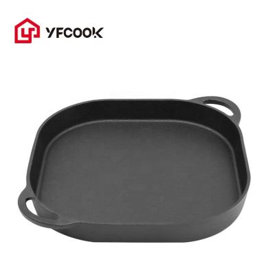 China Sustainable Pre-Seasoned Square Cast Iron Fryer Pan With Durable Double Handles for sale