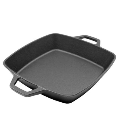 China CLASSIC Pre-Seasoned Grill Pan Cast Iron Double Handle Square Fry Pan Non Stick For Outdoor / Indoor Cooking for sale