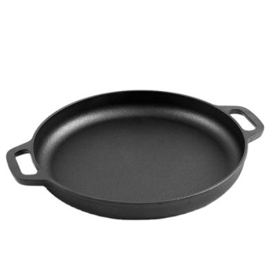 China General Use for Gas and Induction Cooker Pre Seasoned Cast Iron Pizza Pan Durable Frying Pan Large Loop Camping Handles for sale