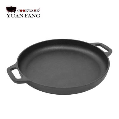 China General Use for Gas and Induction Cooker Melting Pre Seasoned Pizza Deep Pan Frying Pan Dual Loop Handles Camping Skillet for sale