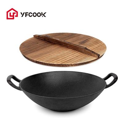 China Sustainable Double Handle Chinese Cast Iron Wok, Black Wok Pan, Cast Iron Wok for sale