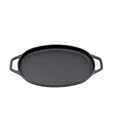 China Sustainable Oval Cast Iron Grill Plate For Barbecue Steak Tray With Two Handles for sale