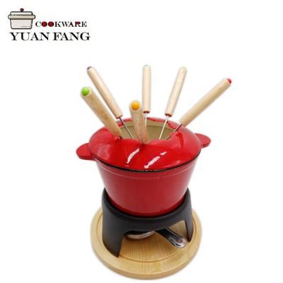 China Sustainable Enamel Cast Iron Cheap Home Use Kitchen Mini Cheese /Chocolate Fondue Set for sale