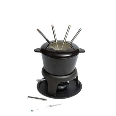 China Sustainable Chinese Camping Enamel Cast Iron Fondue Pot For Cheese for sale