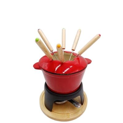 China Sustainable Red Enamel 13-Piece Cast Iron Fondue Set for sale