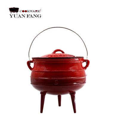 China Sustainable Red Enamel Cast Iron Potjie Pot With 3 Legs Cast Iron Cauldron for sale