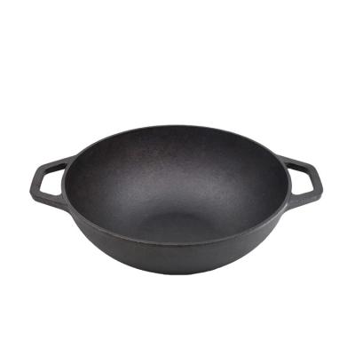 China Pre-Seasoned Non-Stick Uncoated Cast Iron Viable MIni Wok With Loop Handles for sale