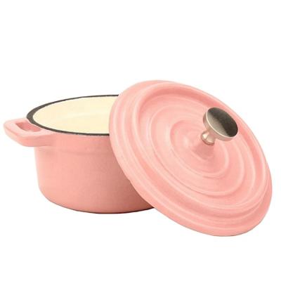 China 10CM Pink#Enamel Mini Cast Iron Pot Stew Kitchen Tool Viable Coating Cooking Style Pudding Pot Enamel Utensils Cast Iron New for sale