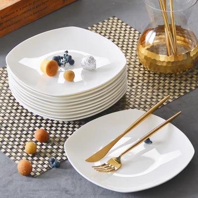 China Sustainable Restaurant White Irregular Square Shape Nordic Dinner Ceramic Plate Dish Porcelain Dish Sets for sale