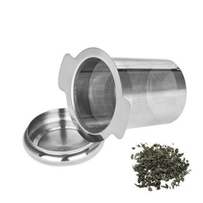 China Customized Premium Viable Logo Fine Mesh Portable Stainless Handle Loose Leaf Tea Infuser Double Steel Strainer With Lid for sale