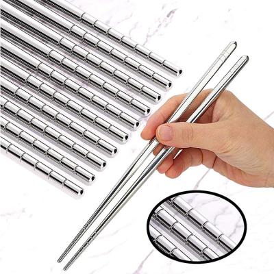 China Wholesale Viable 5 Pair Premium Reusable Metal Stainless Steel Silver Chopsticks for sale