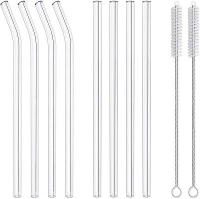 China Sustainable Custom Reusable BPA Free Straws Fitted All Water Tumbler Lids Drinking Straight Bent Boba Glass Straw Set With Cleaning Brushes for sale