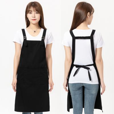 China SANITAIRE Bartender Pure Black Custom Designer Logo Cotton Adjustable Apron for sale