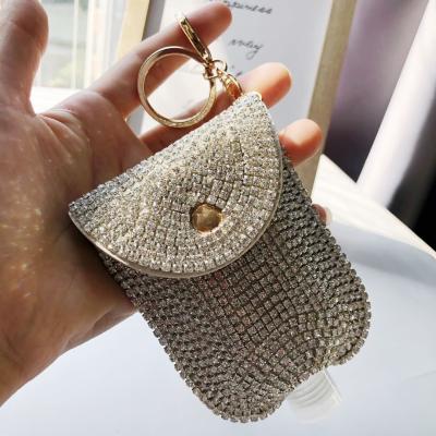 China PU Leather Ready New To Ship Leather Lnlay Rhines Bottle Holder Hand Sanitizer Bottle PendBotltleant Handbags With 30m for sale