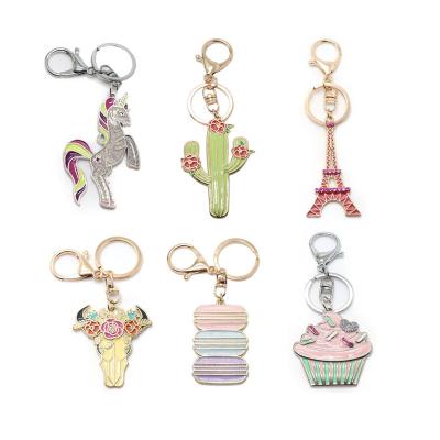 China Newest Custom Accessories Logo Zinc Alloy Enamel Ice Cream Pagoda Cactus Unicorn Keychain Girl for sale