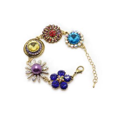 China Colorful Crystal Rhinestone Pear Goldl Jewelry Unique Charm Bracelet Fashion Women's Alloy Bracelet for sale