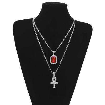 China New High Quality Exquisite Hiphop Gem Pendant Set With Square Diamond Keys Mini Gem Necklace Set for sale