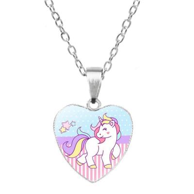 China Children Necklace Jewelry 16 Styles Kids Birthday Gift Love Heart Dangle Gemstone Unicorn Kids Necklace for sale