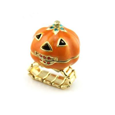 China Wholesale Cute Adjustable Pumpkin Ring Crystal Rhinestone Enamel Openable Halloween Gift Kids Elastic Ring for sale