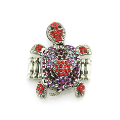 China Wholesale Fashionable Adjustable Zinc Alloy Retro Colorful Animal Turtle Crystal Rhinestone Elastic Ring for sale