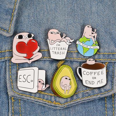 China Wholesale Custom Brooch Dress Cartoon Pink Monster Avocado Coffee Mug Earth Heart Enamel Pin Badge Coat Accessory for sale