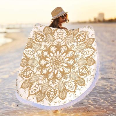 China Promotion QUICK DRY Microfiber Personalized 84 Inch Terry Adult Round Beach Towels With Bag for sale