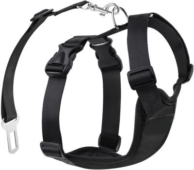 China Reflective Dog Safety Vest Harness Pet Car Harness Vehicle Seat Belt with Adjustable Strap and Buckle Clip Carabiner Easy Control for sale