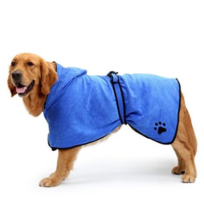 China Luxuriously 100% Super Soft Microfiber Dog Drying Towel Absorbent Viable Dog Bathrobe Robe With Hood Belt Dog Towel for sale