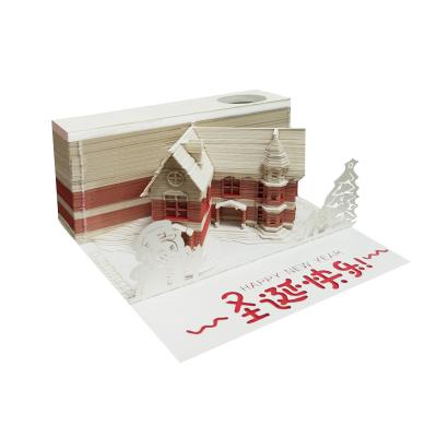 China Promotional Loose Leaf Custom Design 3D Building Memo Pad Cute Sticky Notes Holiday Christmas Gift Set for sale