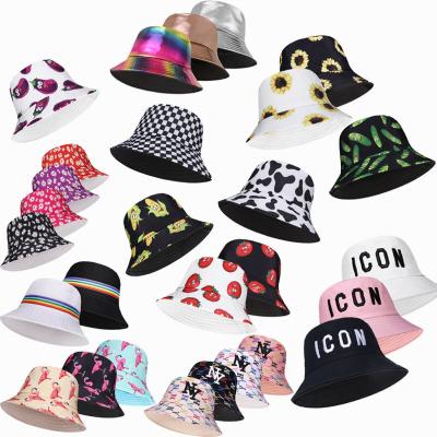 China Reversible Hats Custom Picture Fashion Printed Logo Printed And Embroidered Cotton Bucket Hat With Brand Label for sale