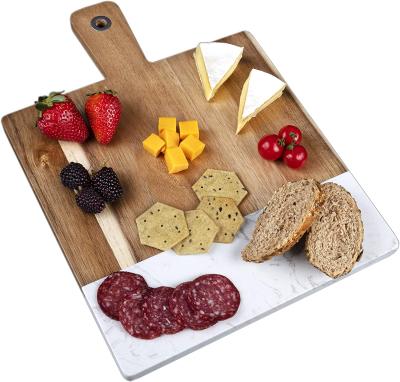 China Acacia Contemporary Marble Serving Board Cheese Panel Wooden Serving Tray for Charcuterie Cheese Meats Fruit Cutting Board Tray for sale