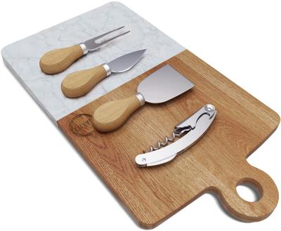 China Eclectic Marble Cheese Board Set W3 Cheese Utensils and Wine Bottle Opener - Acacia Wood and Marble Cheese Board for sale